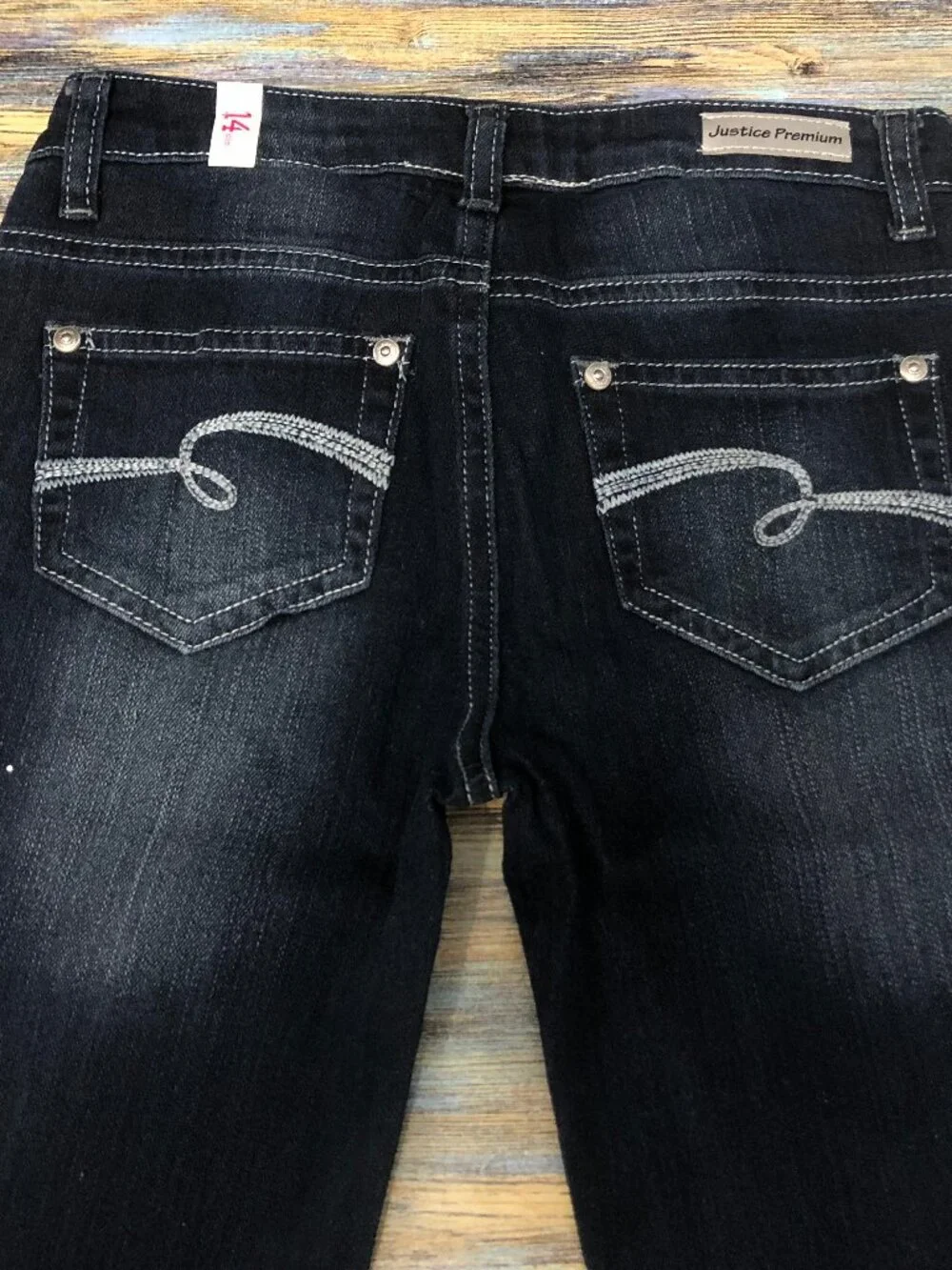 Justice Premium Jeans Girls Size 14S Slim Faux Rhinestones Embellished